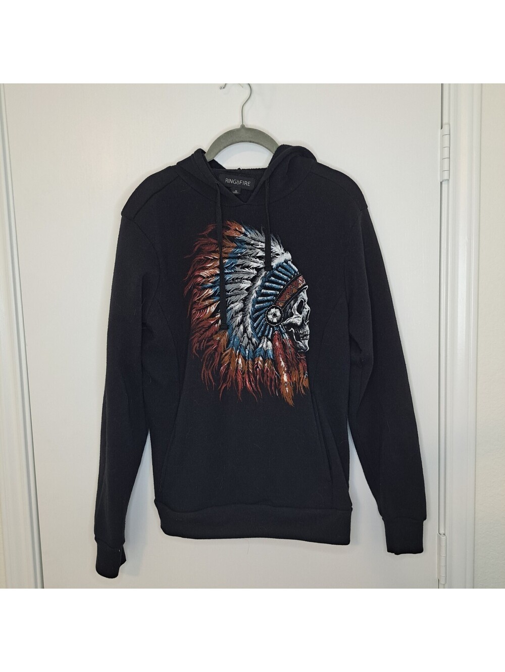 Womens Ring Of Fire Hoodie Native American Chief Skull Design Size Medium